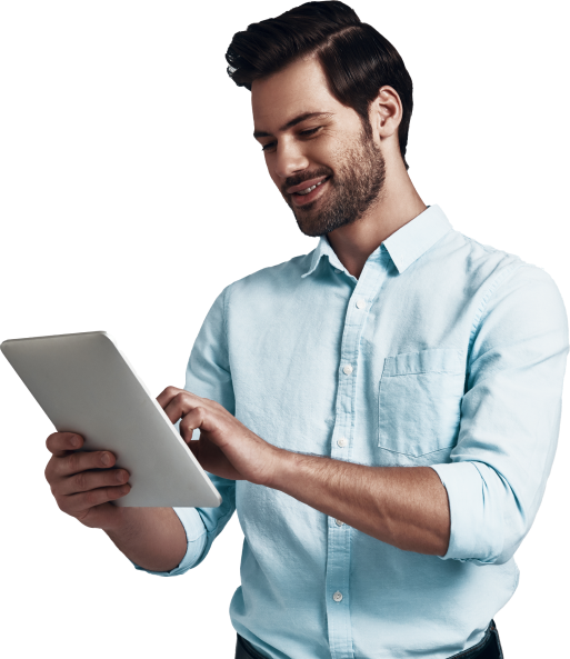Person, der læser information på en tablet